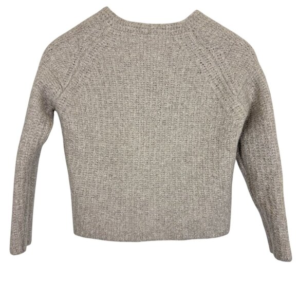 Vince Womens Cropped Cashmere Blend V-Neck Sweater Medium Beige Chunky Textured - Picture 6 of 9